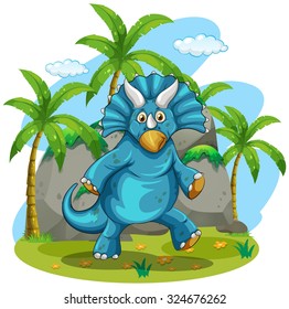 Blue rubeosaurus standing on grass illustration