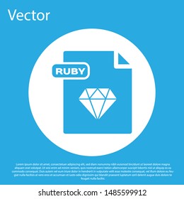 Blue RUBY file document. Download ruby button icon isolated on blue background. RUBY file symbol. White circle button. Vector Illustration