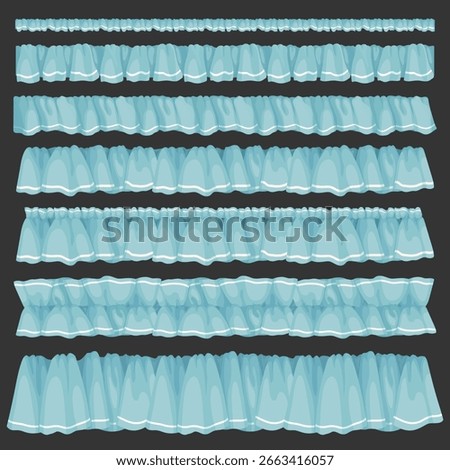 Blue Ruffle Trim Set Vector stock illustration Cute Fabric Borders in Various Styles
