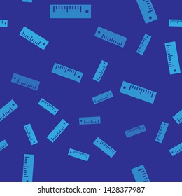 Blue Ruler icon isolated seamless pattern on blue background. Straightedge symbol.  Vector Illustration