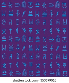 blue runes on violet background