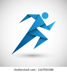 blue runner origami vector