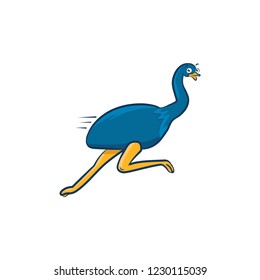 Blue running emu cartoon vector. Cheerful emu bird running on white background.