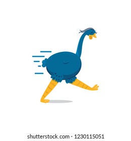 Blue running emu cartoon vector. Cheerful emu bird running on white background.