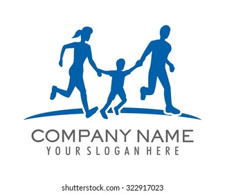 Blue Running Family Together Silhouette Logo Image Icon Character