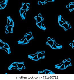 Blue running shoes seamless pattern on black background