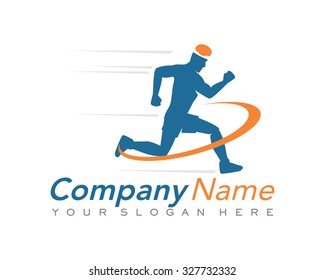 blue running sprint man brain silhouette logo image icon