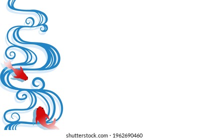 Blue running water pattern and goldfish background material on a white background