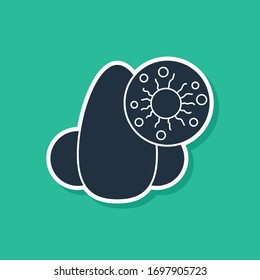 Icono de la nariz y virus Blue Runny aislado en fondo verde. Síntomas de rinitis, tratamiento. Nariz y estornudos. Enfermedades nasales. Ilustración vectorial