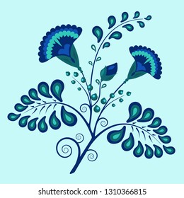 blue Russian floral pattern vector illustration cornflowers on sky azure backdrop