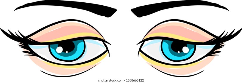 Blue sad eyes, illustration, vector on white background.