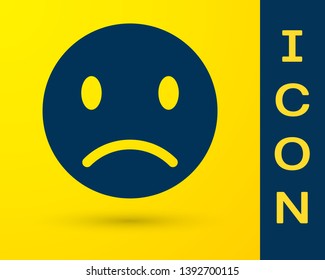 Blue Sad smile icon isolated on yellow background. Emoticon face. Vector Illustration