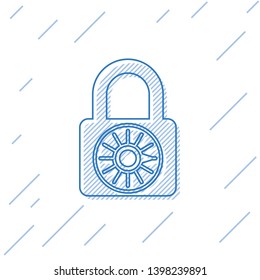 Blue Safe combination lock wheel line icon isolated on white background. Combination padlock. Security, safety, protection, password, privacy concept. Vector Illustration