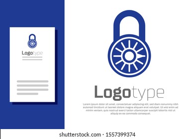 Blue Safe combination lock wheel icon isolated on white background. Combination padlock. Security, safety, protection, password, privacy. Logo design template element. Vector Illustration
