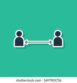 Blue Safe distance icon isolated on green background. Viruses and people keeping distance for infection risk.  Vector Illustration