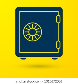 Blue Safe icon isolated on yellow background. The door safe a bank vault with a combination lock. Reliable Data Protection. Vector Illustration
