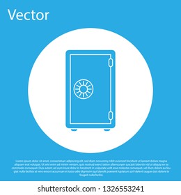 Blue Safe icon isolated on blue background. The door safe a bank vault with a combination lock. Reliable Data Protection. White circle button. Flat design. Vector Illustration