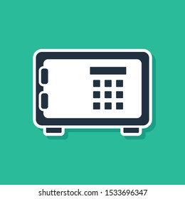 Blue Safe icon isolated on green background. The door safe a bank vault with a combination lock. Reliable Data Protection.  Vector Illustration