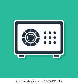 Blue Safe icon isolated on green background. The door safe a bank vault with a combination lock. Reliable Data Protection.  Vector Illustration