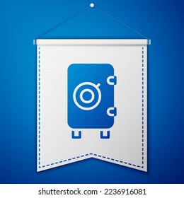 Icono de Blue Safe aislado en fondo azul. La puerta protege una bóveda de banco con una cerradura combinada. Protección de datos fiable. Plantilla de inclinación blanca. Vector