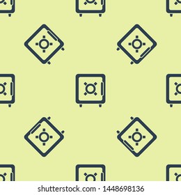 Blue Safe icon isolated seamless pattern on white background. The door safe a bank vault with a combination lock. Reliable Data Protection.  Vector Illustration