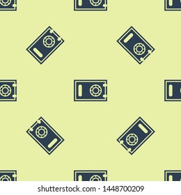 Blue Safe icon isolated seamless pattern on white background. The door safe a bank vault with a combination lock. Reliable Data Protection.   Vector Illustration
