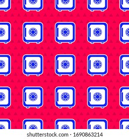 Icono de Blue Safe aislado sin fisuras en el fondo rojo. La puerta protege una bóveda de banco con una cerradura combinada. Protección de datos confiable. Ilustración vectorial