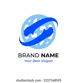 Blue safe internet with hug embrace hand. A internet broadband and hand illustration shilouette vector.