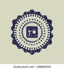 Blue safe, safety deposit box icon inside distress rubber grunge stamp