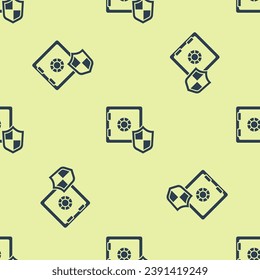 Blue Safe con un icono de escudo aislado sin fisuras en el fondo amarillo. Concepto de seguro. Seguridad, seguridad, protección, concepto de protección.  Vector