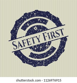 Blue Safety First rubber seal with grunge texture