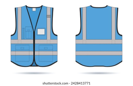 Blue safety vest mockup front and back view