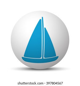 Blue Sailboat icon on sphere on white background