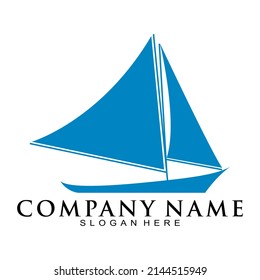 Blue sailboat illustration vector logo