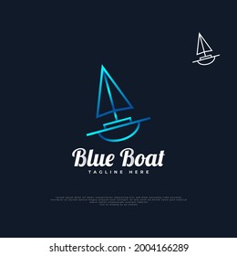 Blaues Sailboat Logo Design mit Linienstil, geeignet für Logos für die Reise- oder Tourismusindustrie