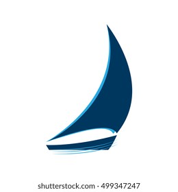 Blue sailboat on the waves vector logo