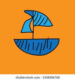 Blue sailboat with orange background