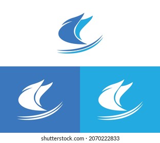 blue Sailing boat logo set