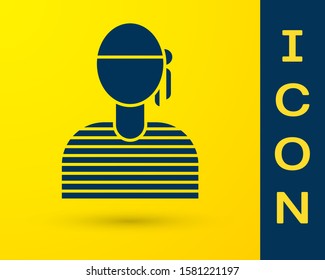 Blue Sailor captain icon isolated on yellow background.  Vector Illustration