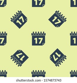 Blue Saint Patrick's day with calendar icon isolated seamless pattern on yellow background. Date 17 March.  Vector Illustration