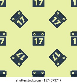 Blue Saint Patrick's day with calendar icon isolated seamless pattern on yellow background. Date 17 March.  Vector Illustration