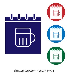 Blue Saint Patricks day with calendar icon isolated on white background. Four leaf clover symbol. Date 17 March. Set color icons in circle buttons. Vector Illustration