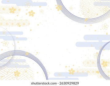 Blue Sakura Gold Circle Japanese Vector Backdrop