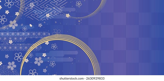 Blue Sakura Gold Circle Japanese Vector Backdrop