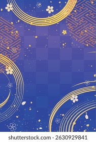 Blue Sakura Gold Circle Japanese Vector Backdrop