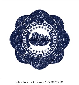 Blue salad icon inside distressed rubber seal with grunge texture
