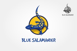 Blue Salamander Vector Logo Illustration. Abstract Vector Image Of A Salamander, Lizard In Yellow And Blue Colors. 