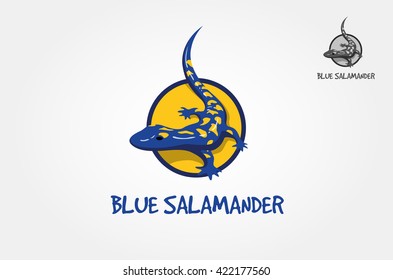 Blue Salamander Vector Logo Illustration. Abstract vector image of a salamander, lizard in yellow and blue colors. 