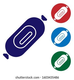 Blue Salami sausage icon isolated on white background. Meat delicatessen product. Set color icons in circle buttons. Vector Illustration