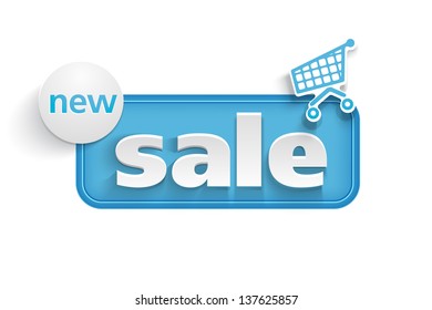 Blue sale label with shopping cart